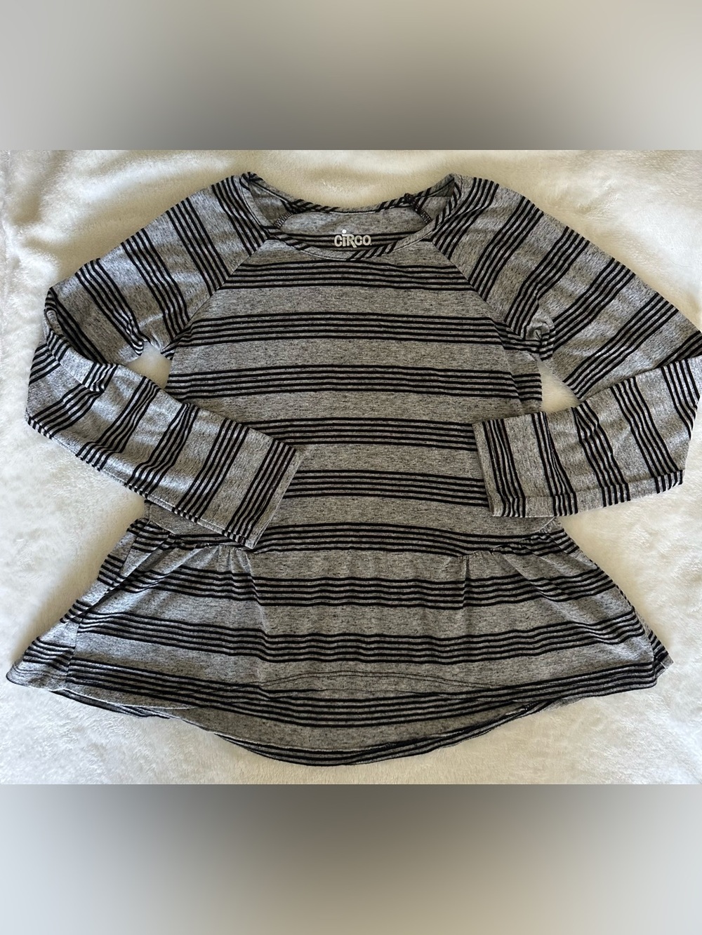 🌻Circo Gray & Black Striped Peplum Long Sleeve Top